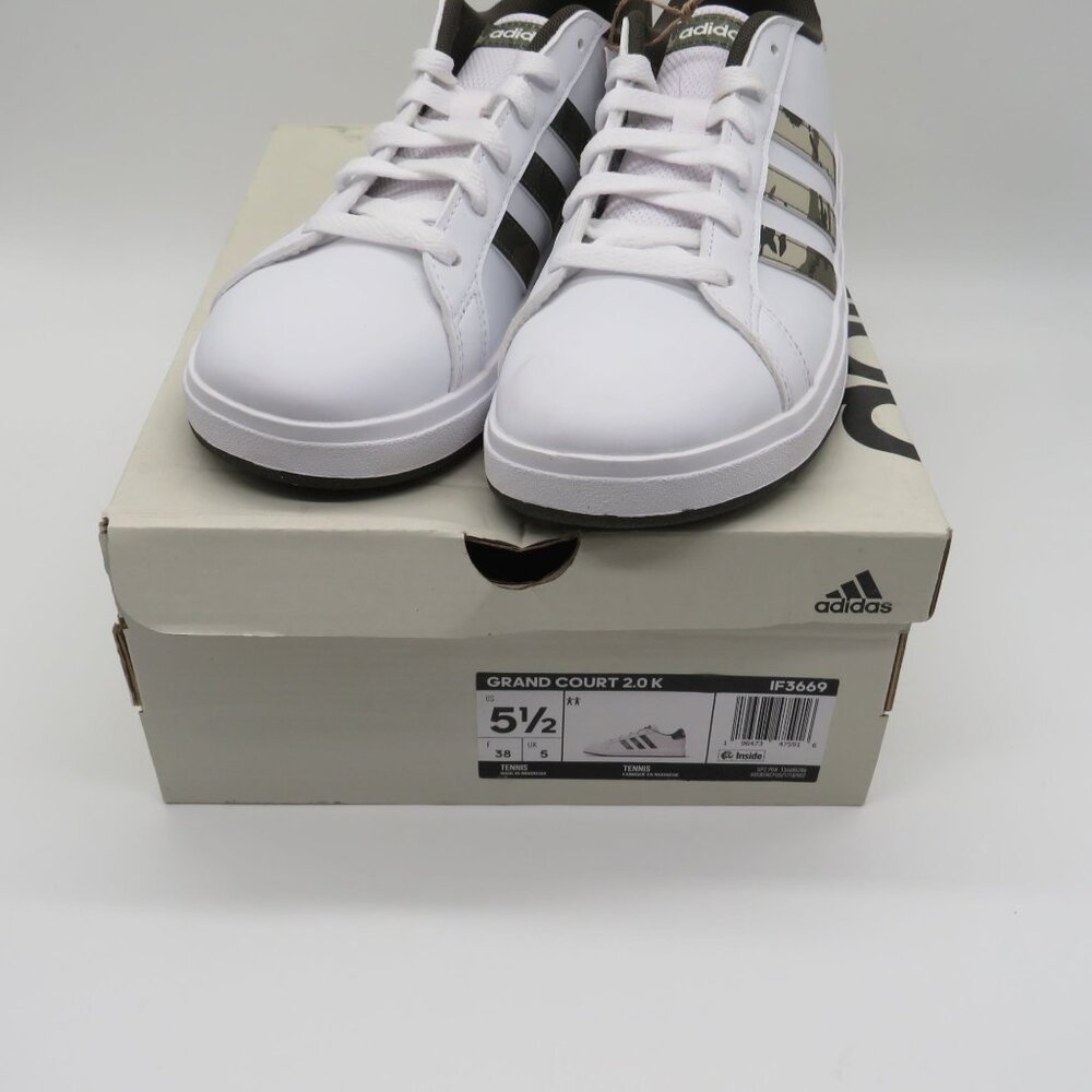 Adidas Grand Court 2.0 Women's White Sneakers 5.5  Camo Stripes NEW